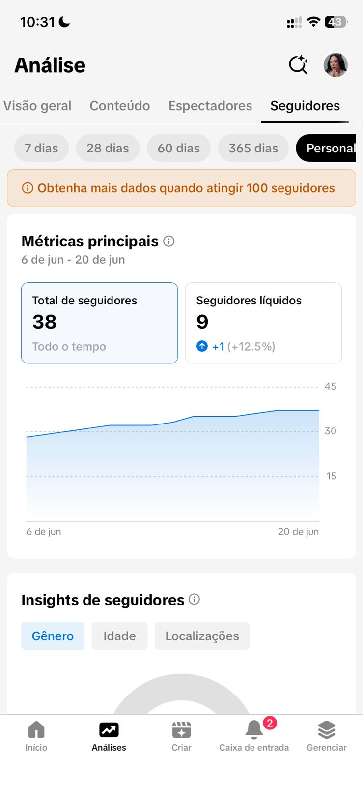Crescimento seguidores TikTok